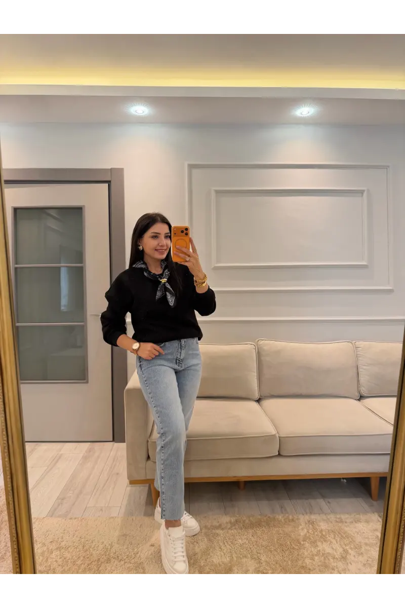 Fularlı Üç İplik Sweatshirt