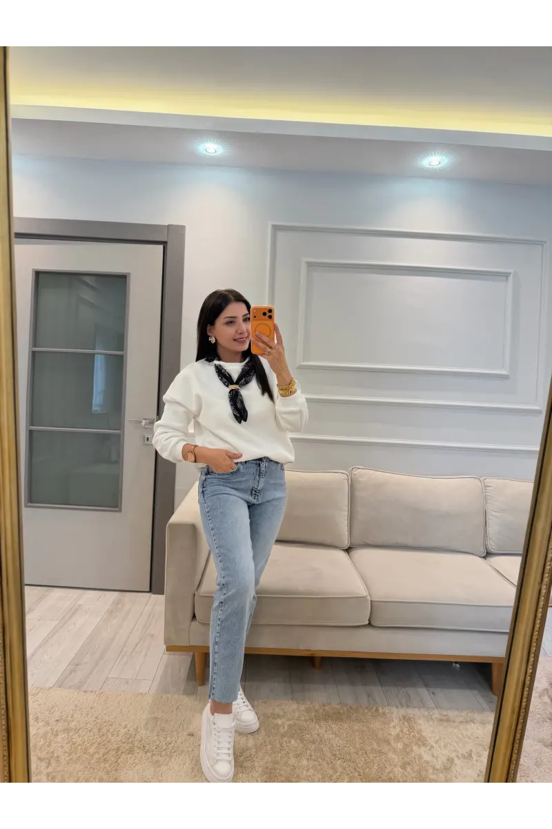 Fularlı Üç İplik Sweatshirt