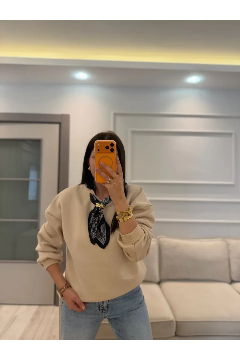 Fularlı Üç İplik Sweatshirt