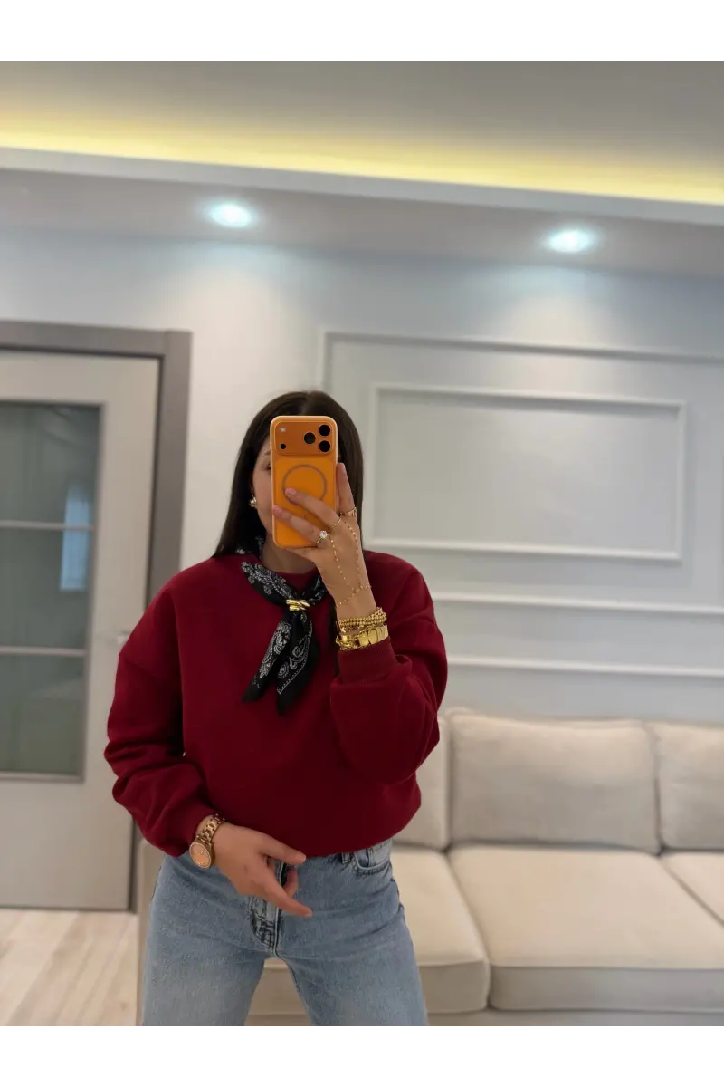 Fularlı Üç İplik Sweatshirt
