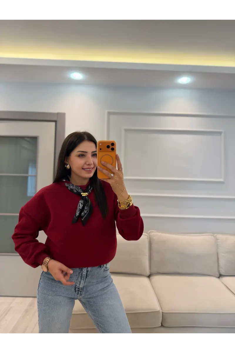 Fularlı Üç İplik Sweatshirt