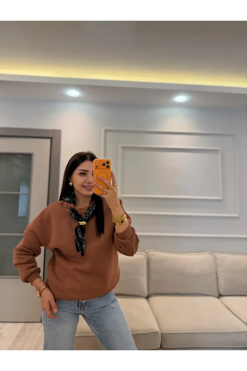 Fularlı Üç İplik Sweatshirt