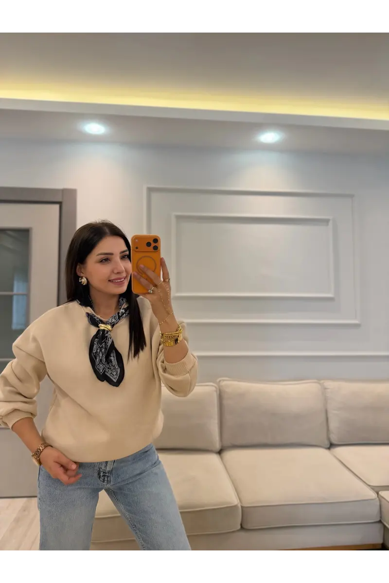 Fularlı Üç İplik Sweatshirt