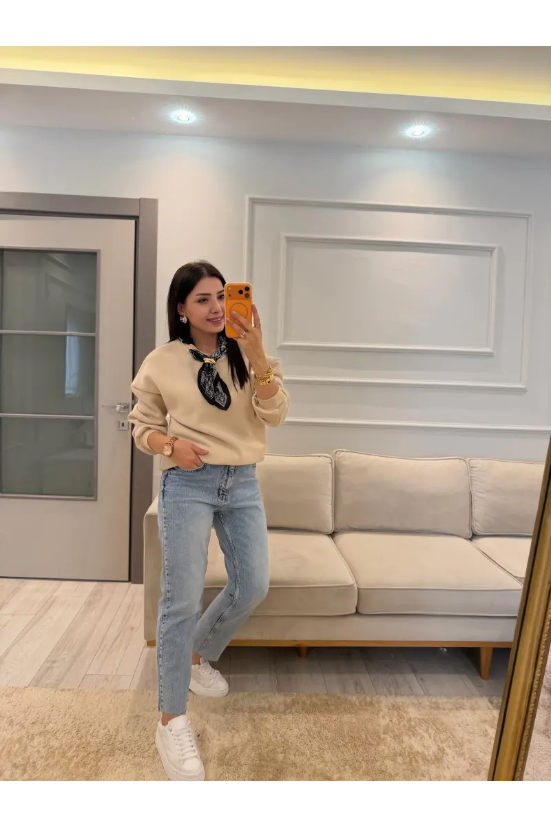 Fularlı Üç İplik Sweatshirt