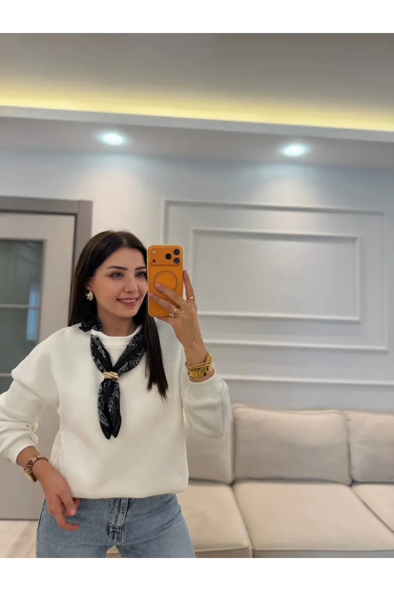 Fularlı Üç İplik Sweatshirt