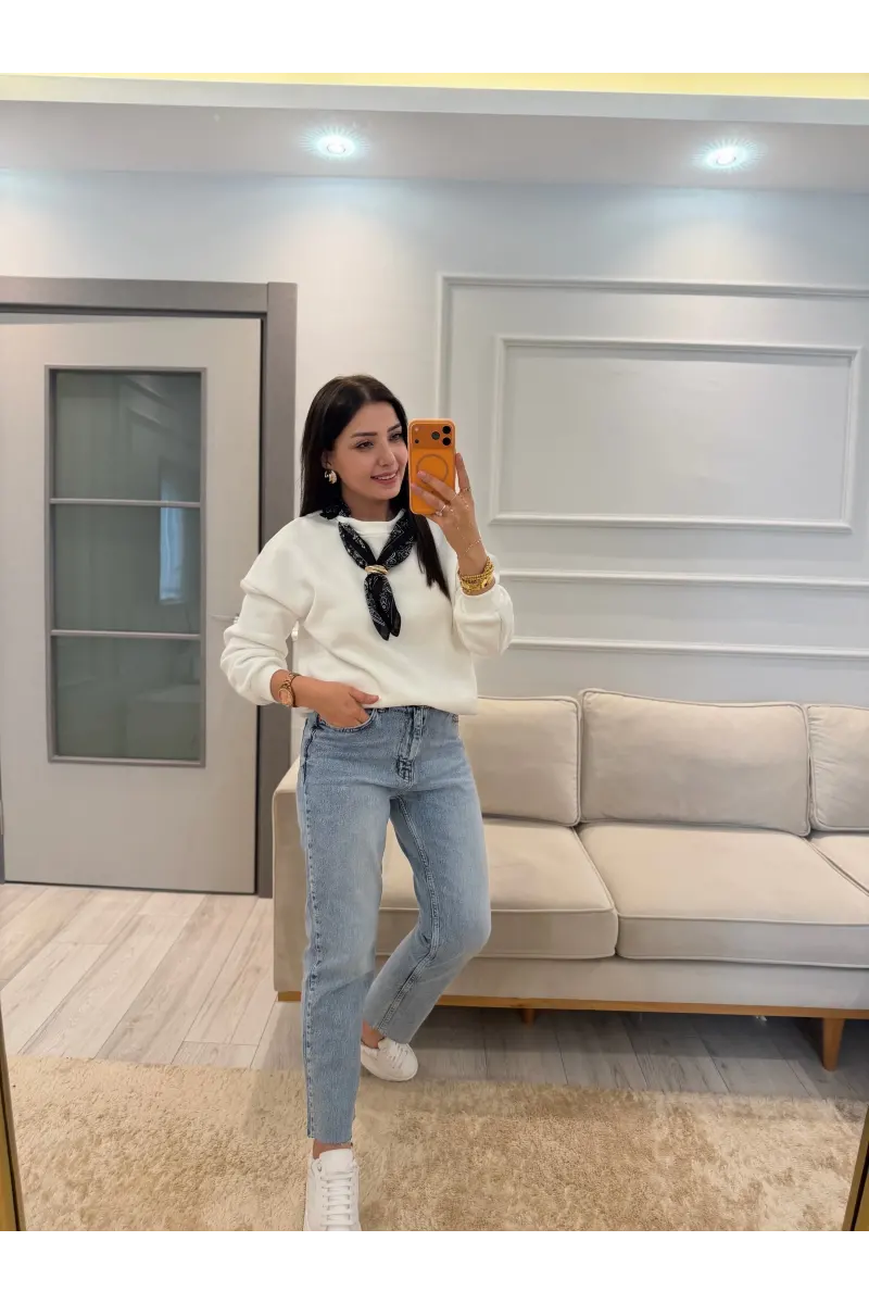 Fularlı Üç İplik Sweatshirt
