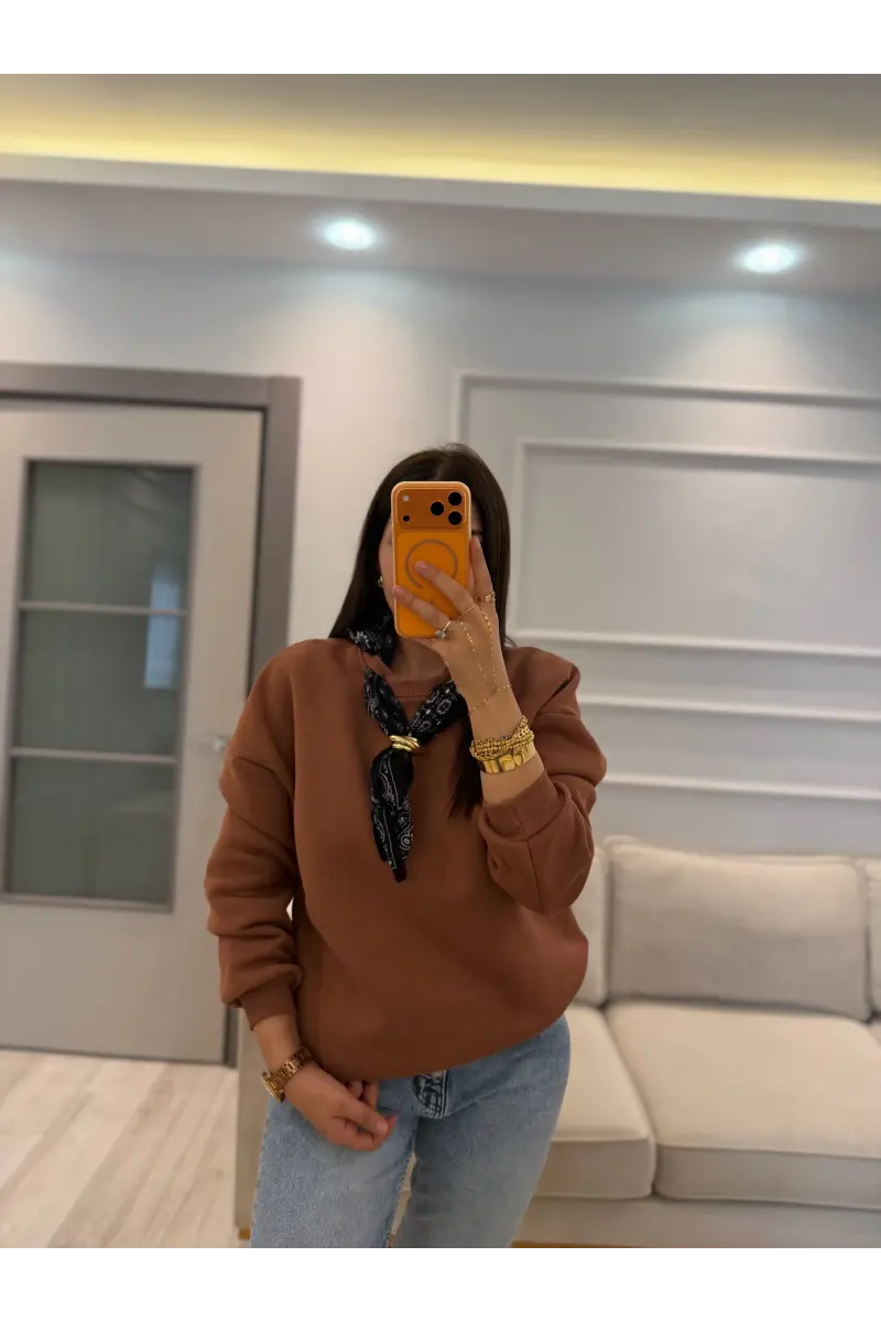 Fularlı Üç İplik Sweatshirt