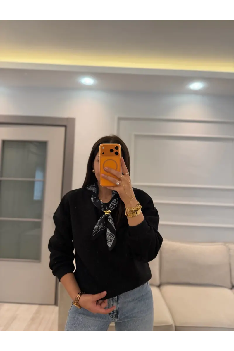 Fularlı Üç İplik Sweatshirt