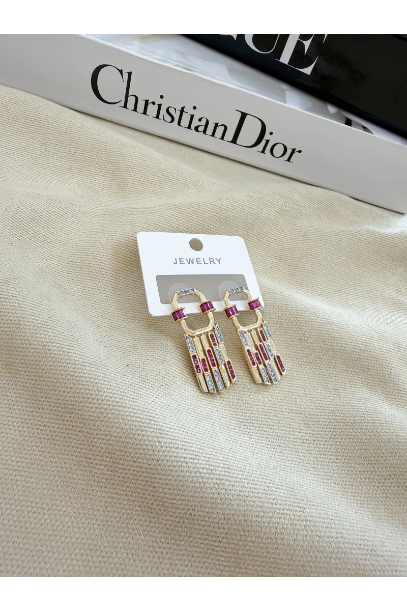 Gold Zirkon Taş Detaylı Küpe