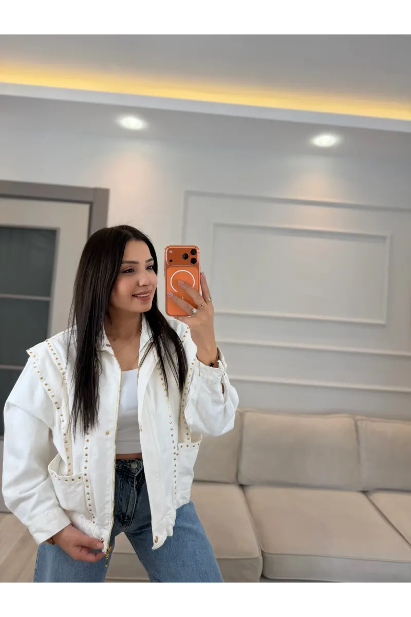 Harem Zımba Detaylı Denim Ceket