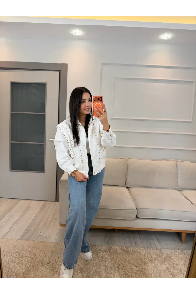 Harem Zımba Detaylı Denim Ceket