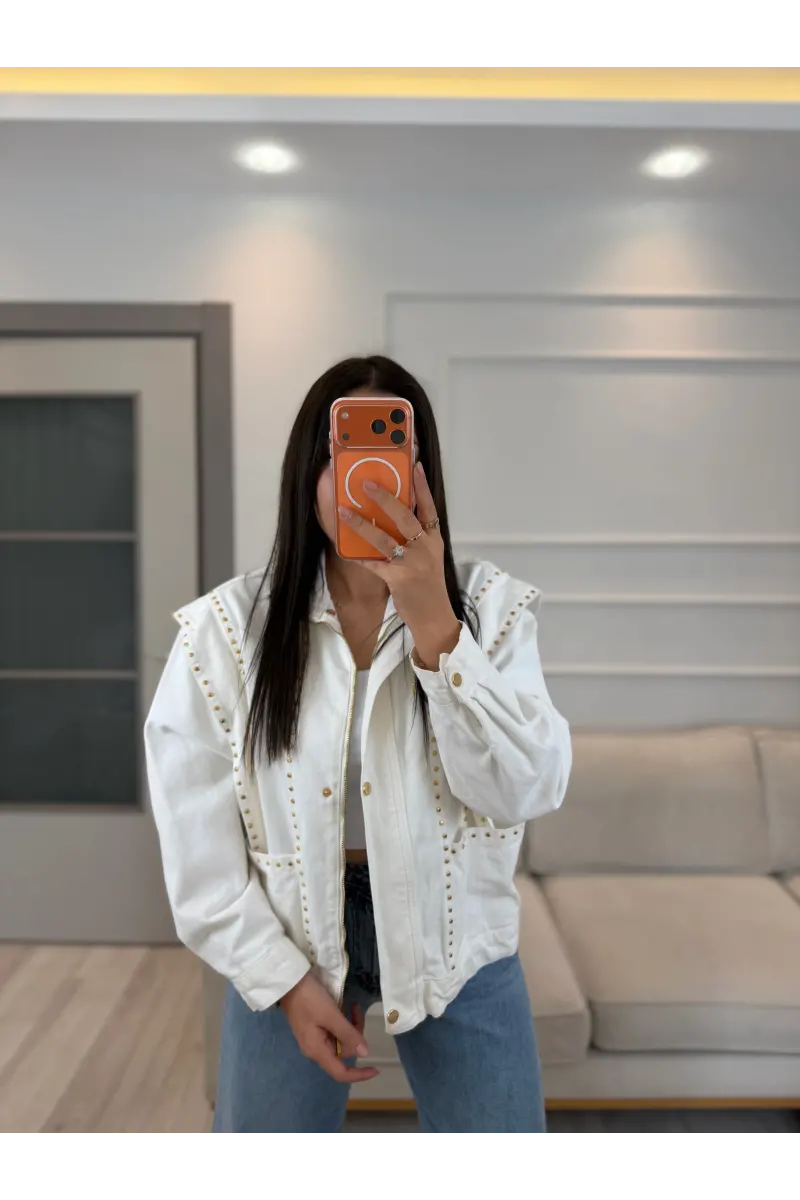 Harem Zımba Detaylı Denim Ceket