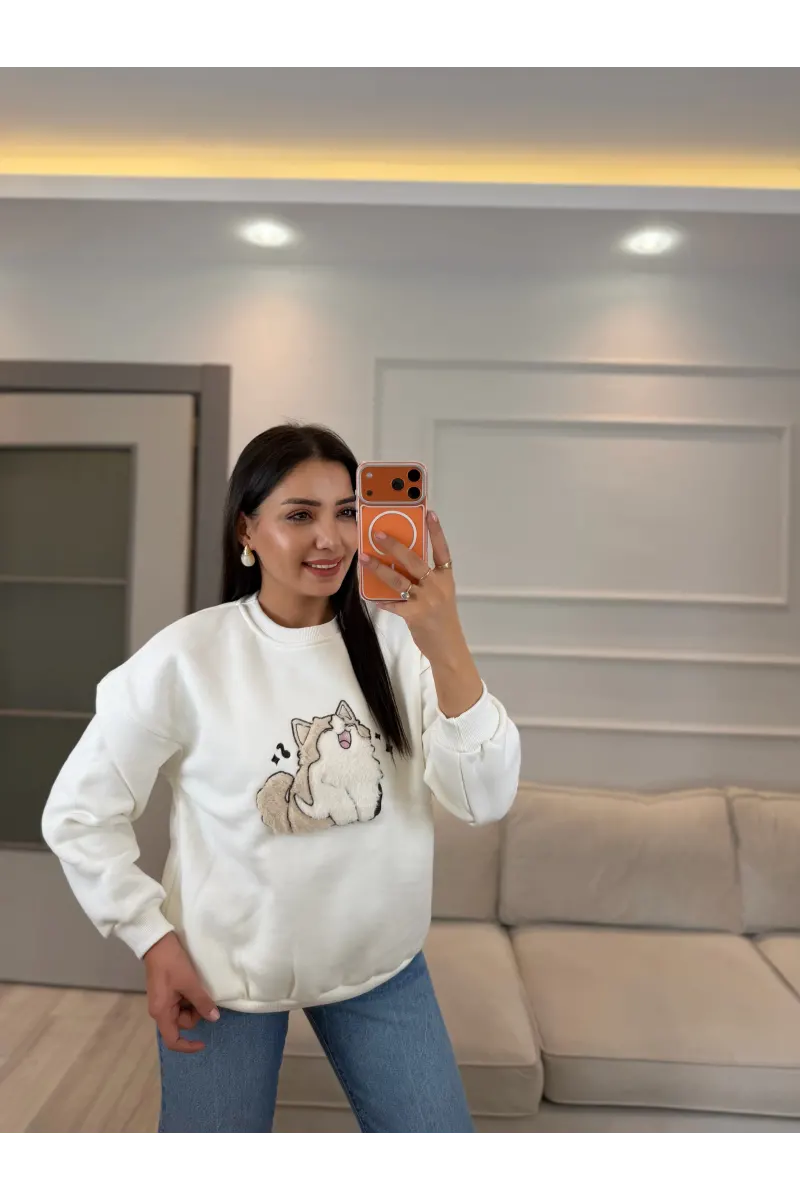 Kedi Baskılı Sweatshirt