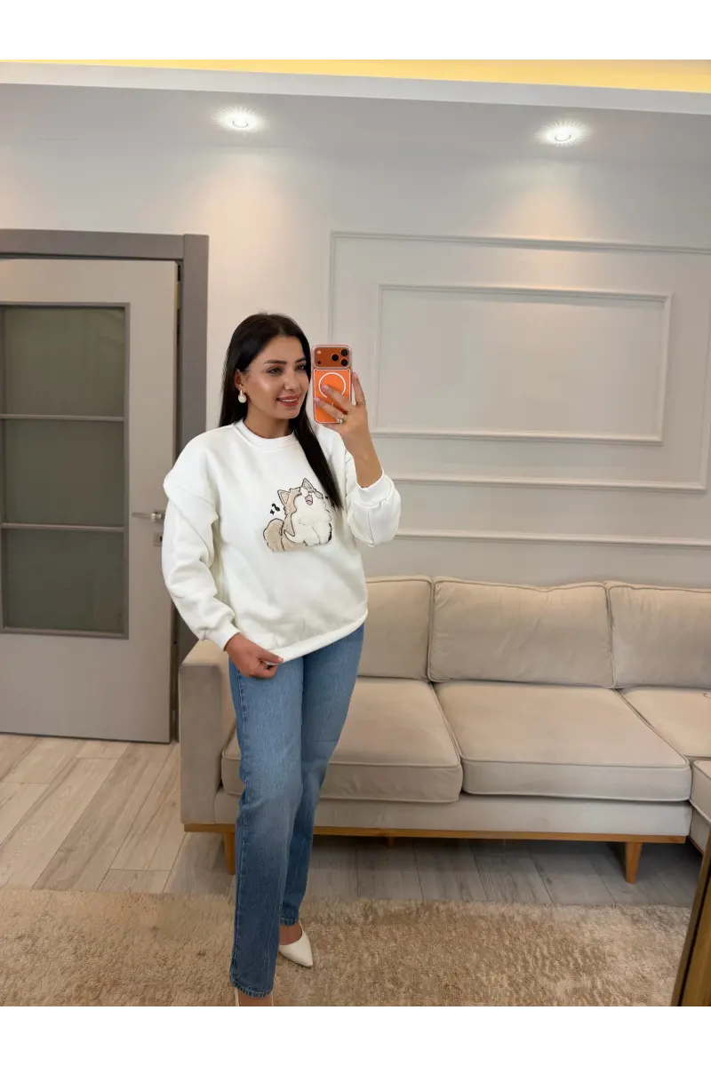 Kedi Baskılı Sweatshirt