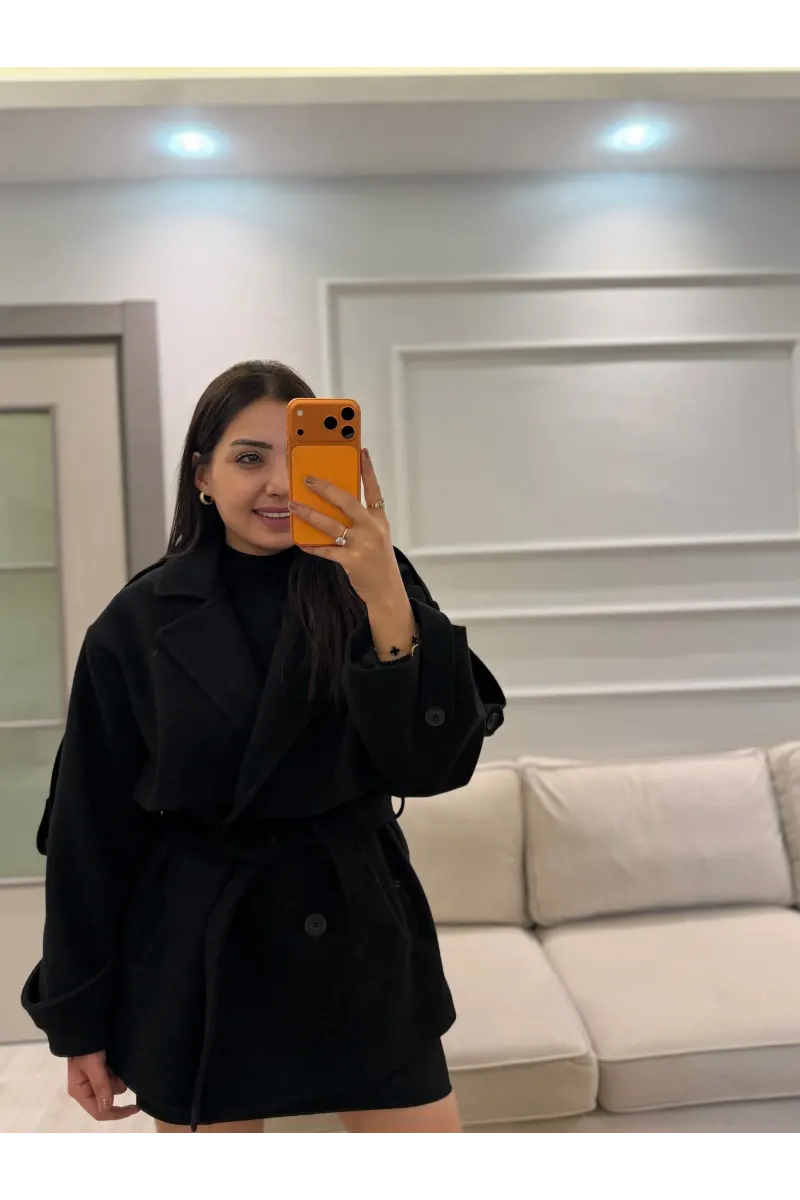 Kemer Detaylı Kaşe Kaban