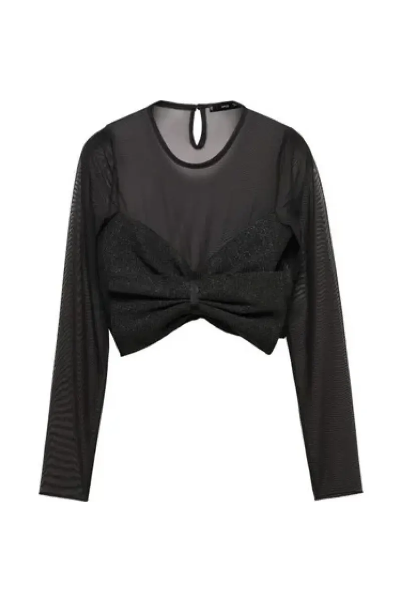 Lee Tül Fiyonk Detaylı Crop Bluz