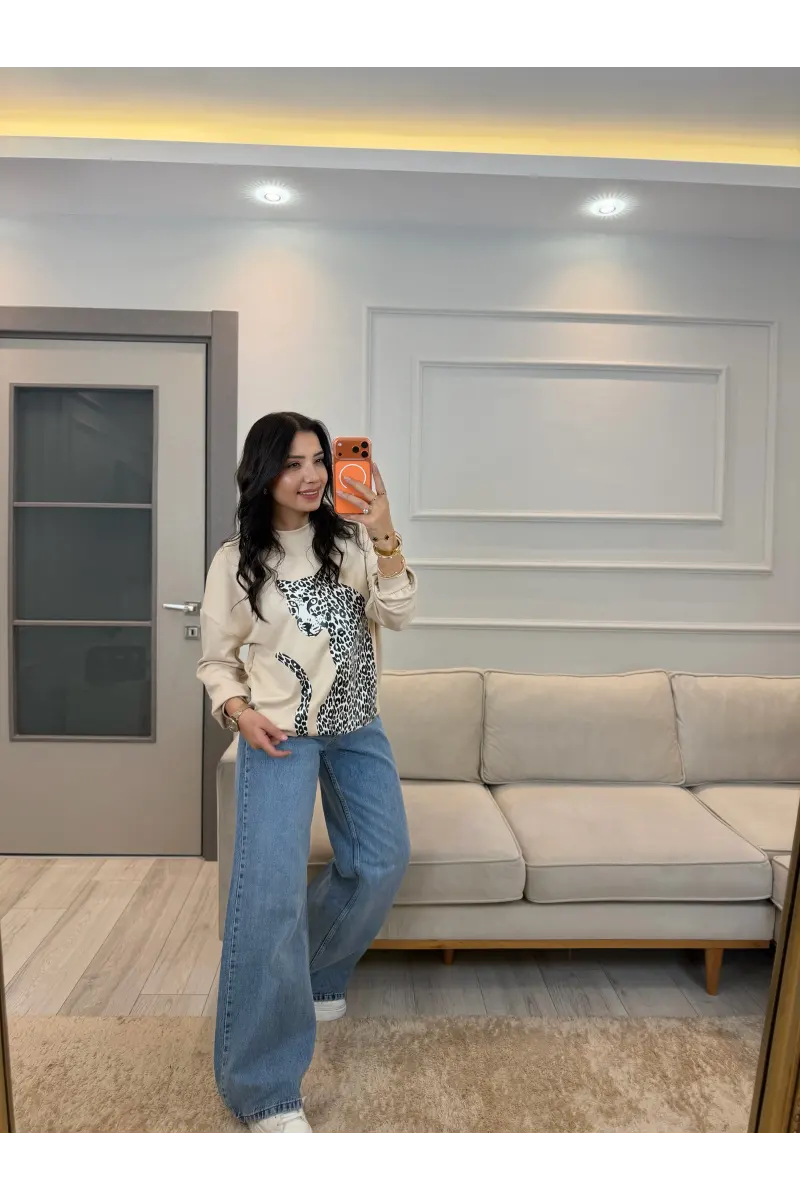 Leopar Baskılı Modal Sweatshirt