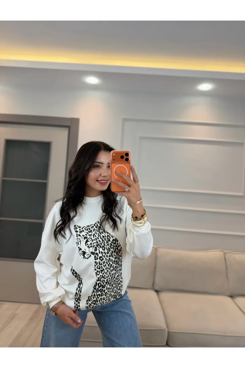Leopar Baskılı Modal Sweatshirt