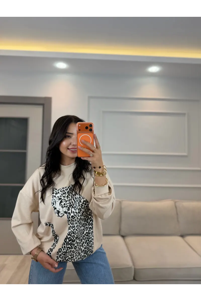 Leopar Baskılı Modal Sweatshirt