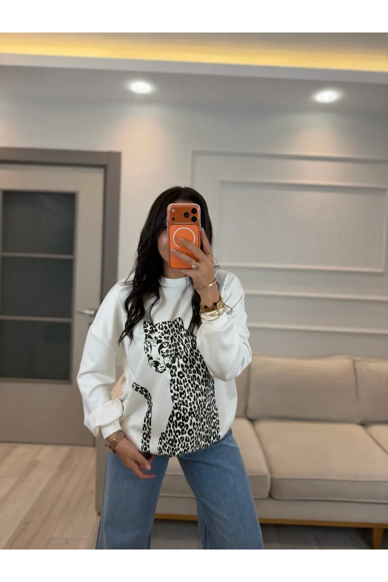 Leopar Baskılı Modal Sweatshirt