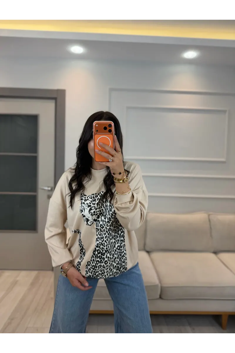 Leopar Baskılı Modal Sweatshirt