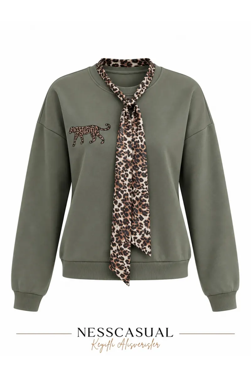 Leopar Şal Detaylı Sweatshirt