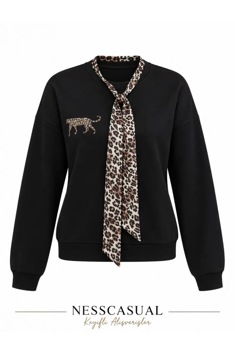 Leopar Şal Detaylı Sweatshirt