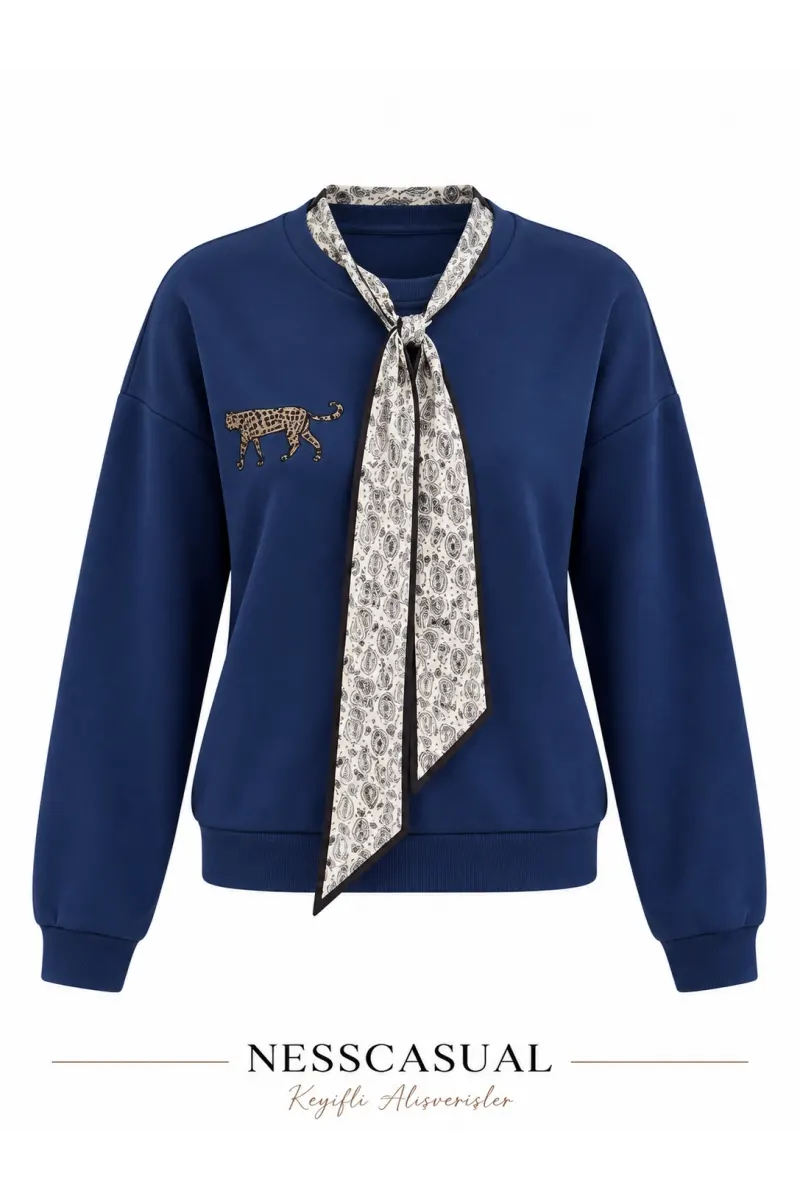 Leopar Şal Detaylı Sweatshirt