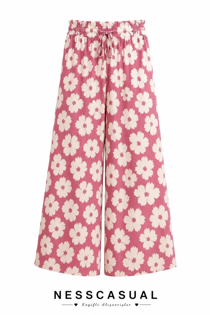 Mngo Çiçek Desenli Bol Paça Pantolon