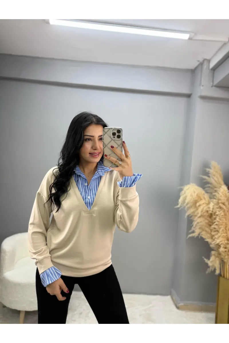 Modal Gömlek Garnili Bluz
