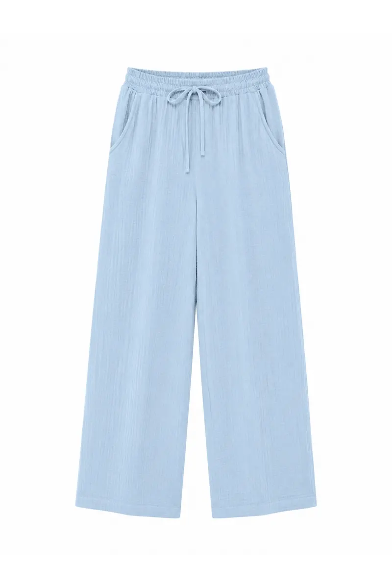 Müslin Kumaş Bol Paça Pantolon