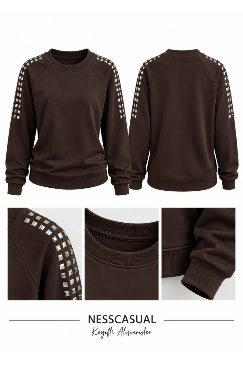 Omuz Taş Detaylı Modal Sweatshirt