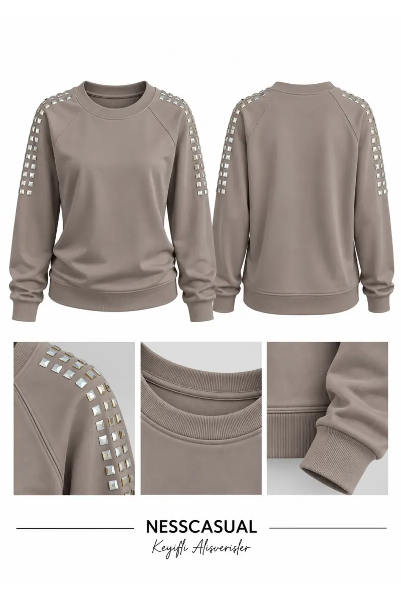 Omuz Taş Detaylı Modal Sweatshirt