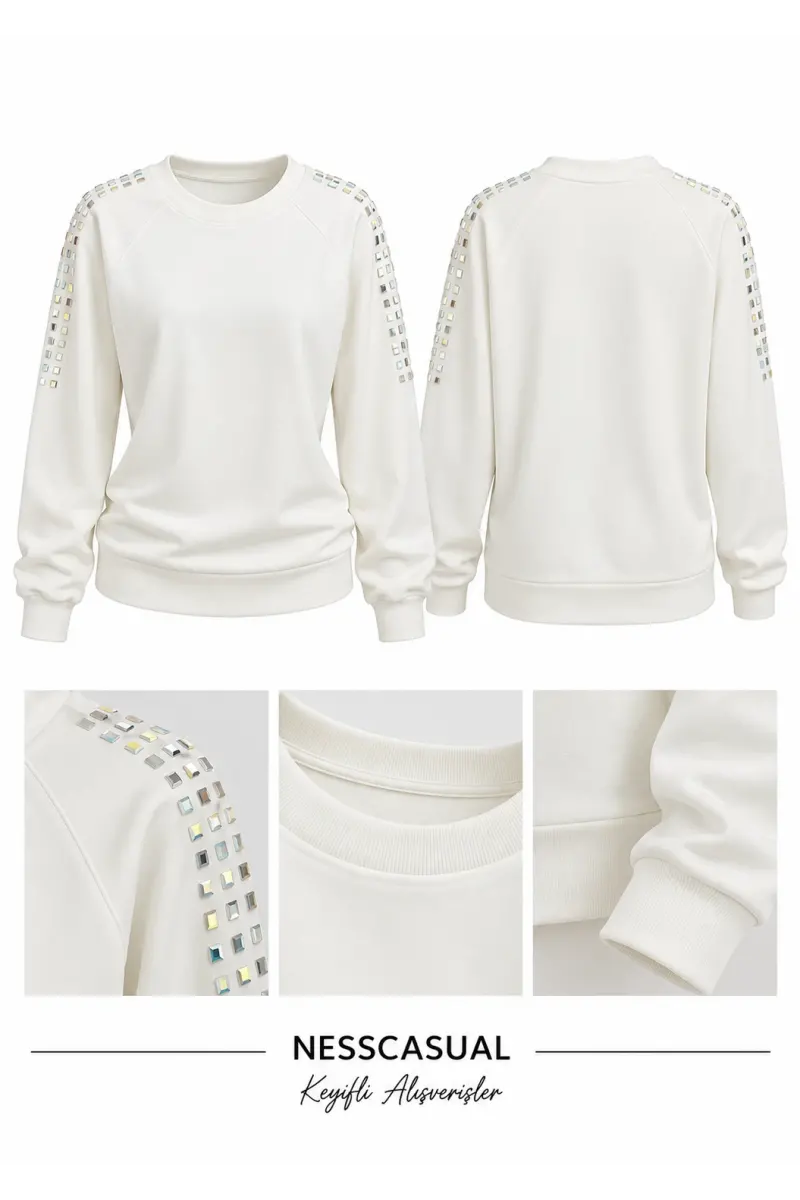 Omuz Taş Detaylı Modal Sweatshirt