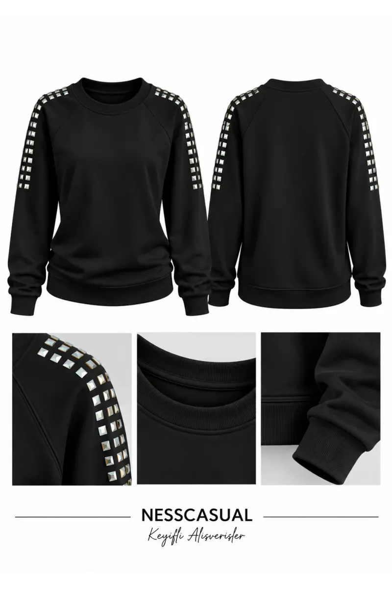 Omuz Taş Detaylı Modal Sweatshirt