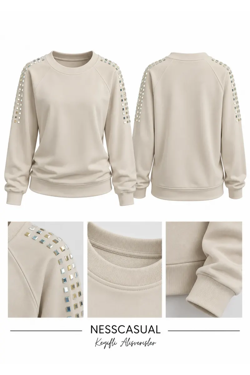 Omuz Taş Detaylı Modal Sweatshirt