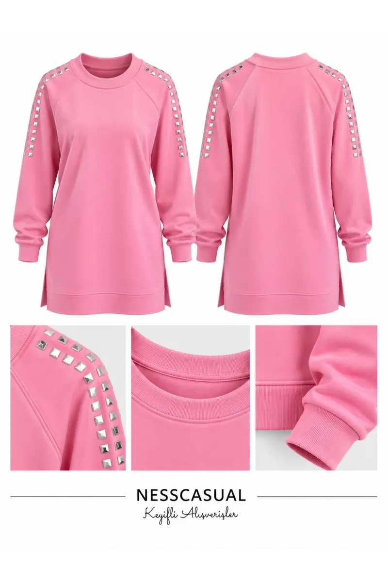 Omuz Taş Detaylı Modal Tunik Sweatshirt