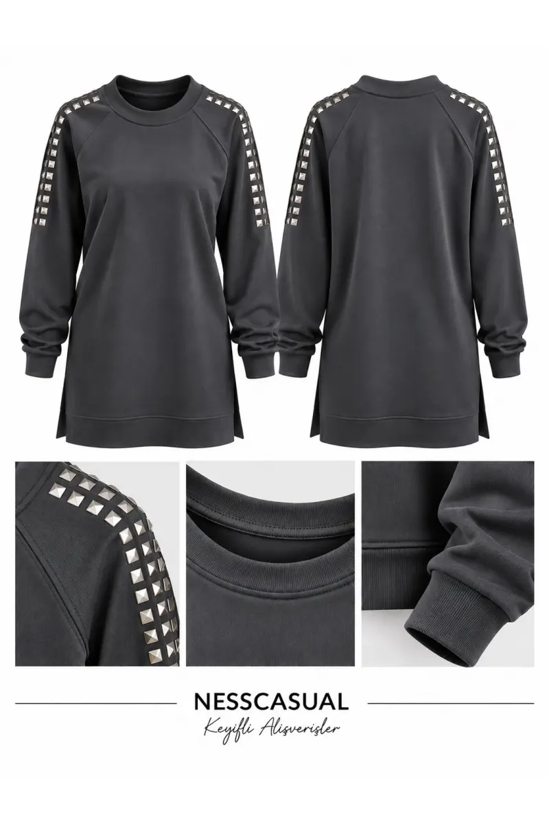 Omuz Taş Detaylı Modal Tunik Sweatshirt