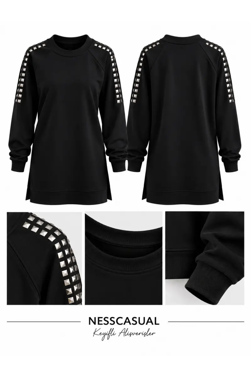 Omuz Taş Detaylı Modal Tunik Sweatshirt