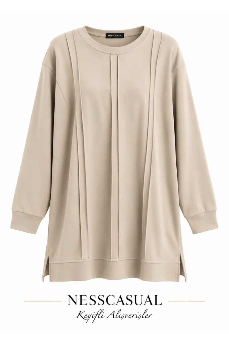 Önü Çımalı Modal Tunik Sweatshirt