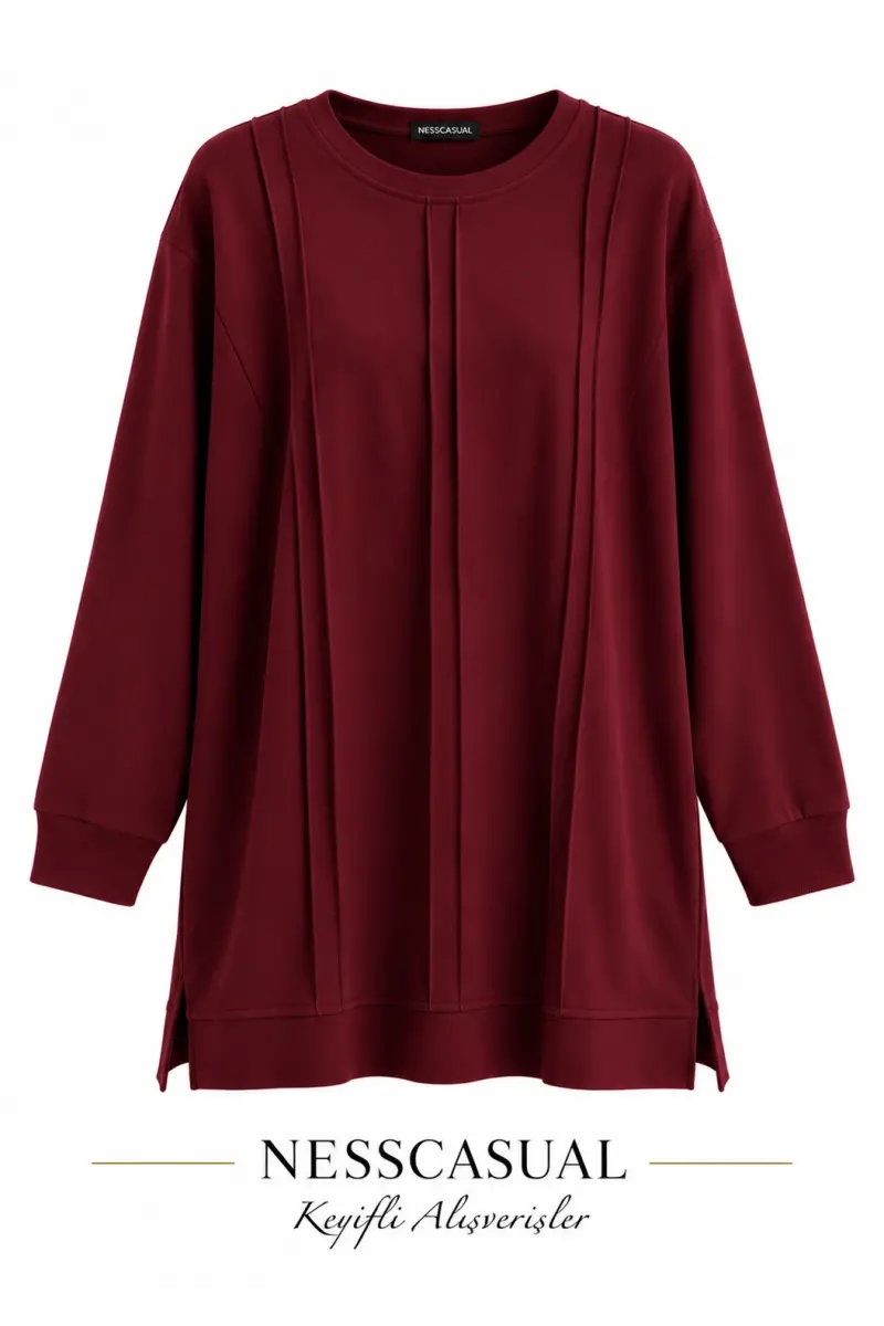 Önü Çımalı Modal Tunik Sweatshirt