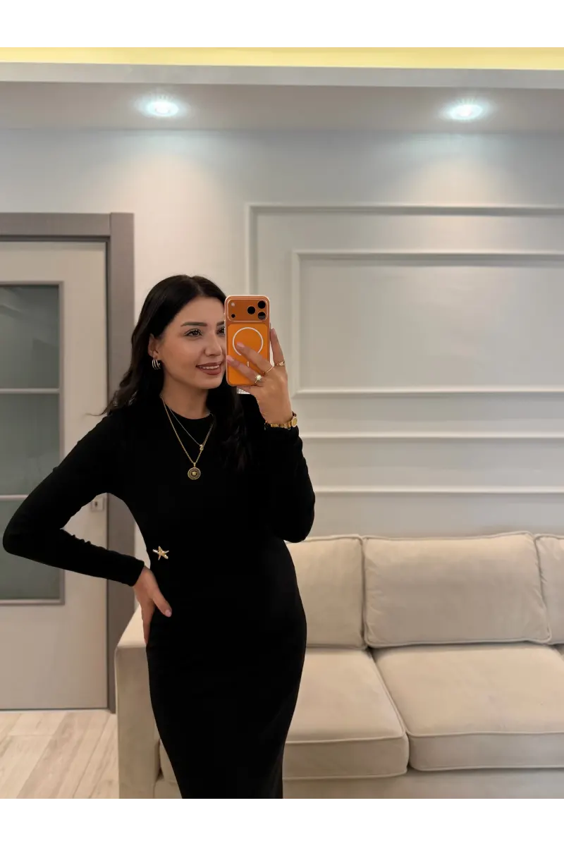 Ottoman Kumaş Yıldız Detaylı Elbise
