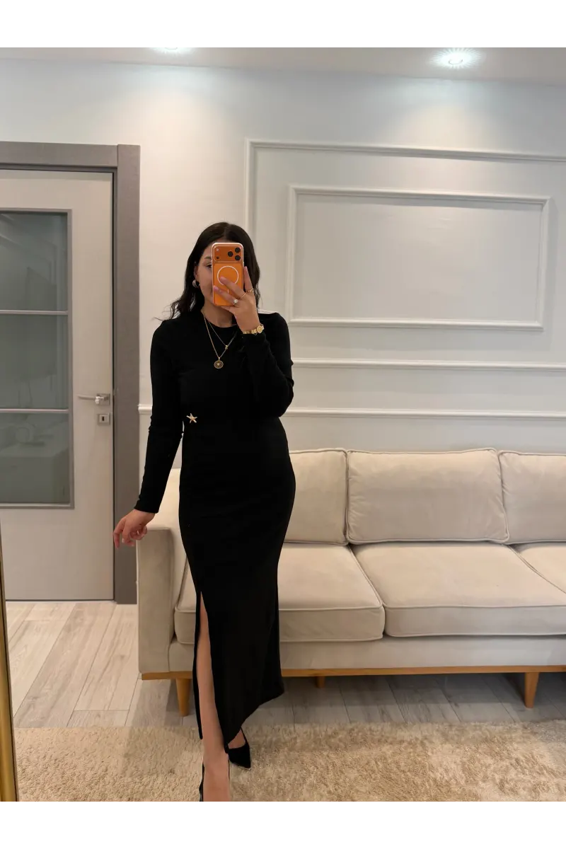 Ottoman Kumaş Yıldız Detaylı Elbise