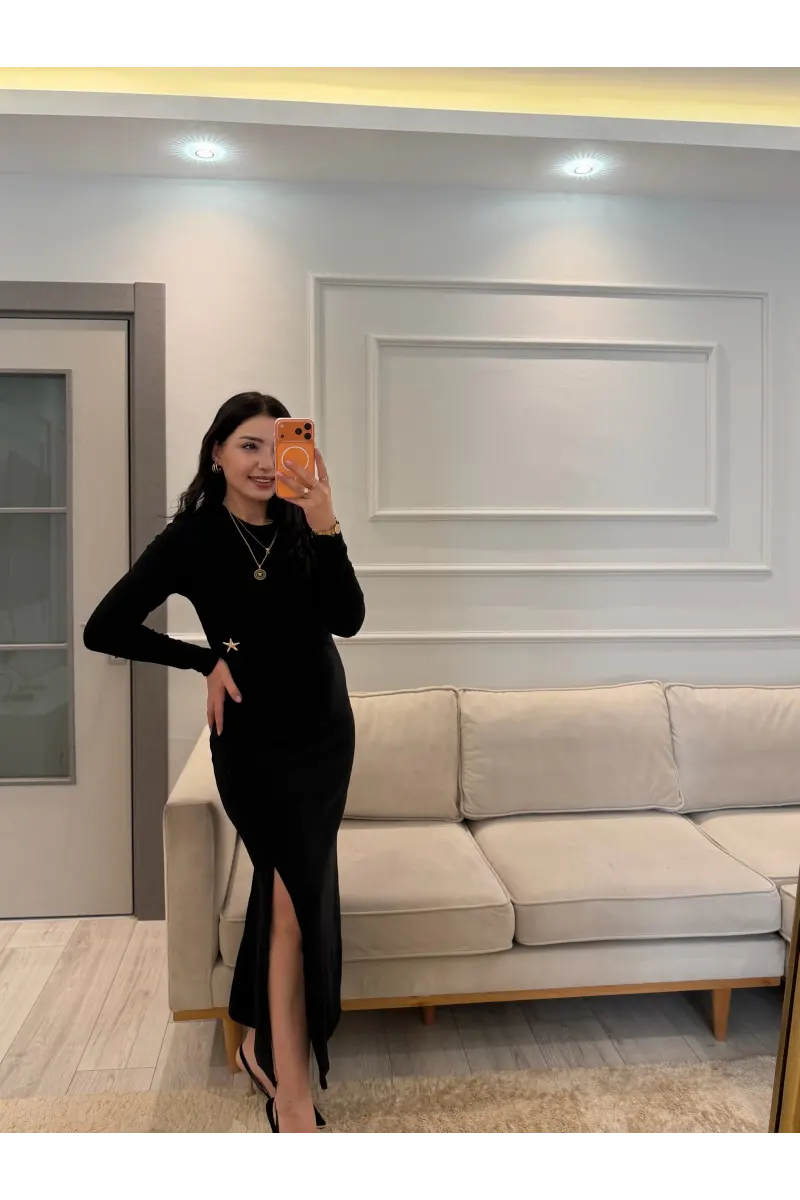 Ottoman Kumaş Yıldız Detaylı Elbise