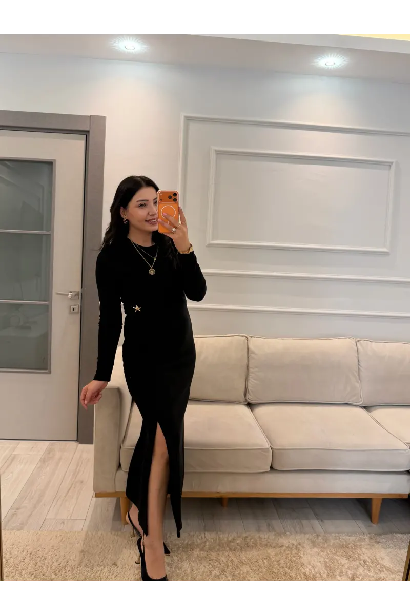 Ottoman Kumaş Yıldız Detaylı Elbise