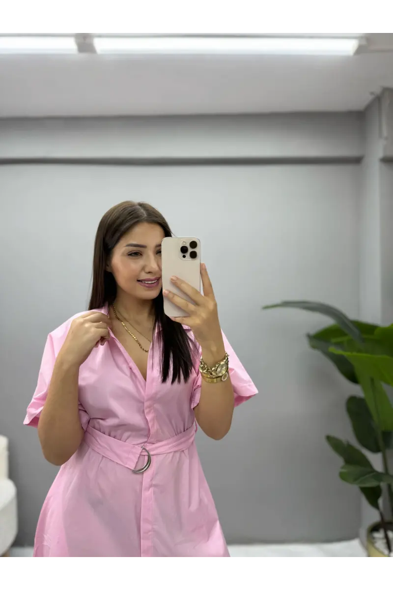 Poplin Kumaş Bel Kemerli Elbise