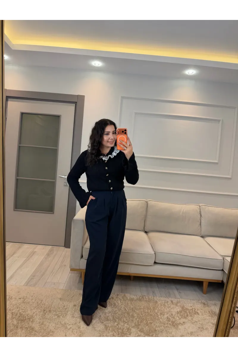 Premium Gold Düğmeli Palazzo Pantolon
