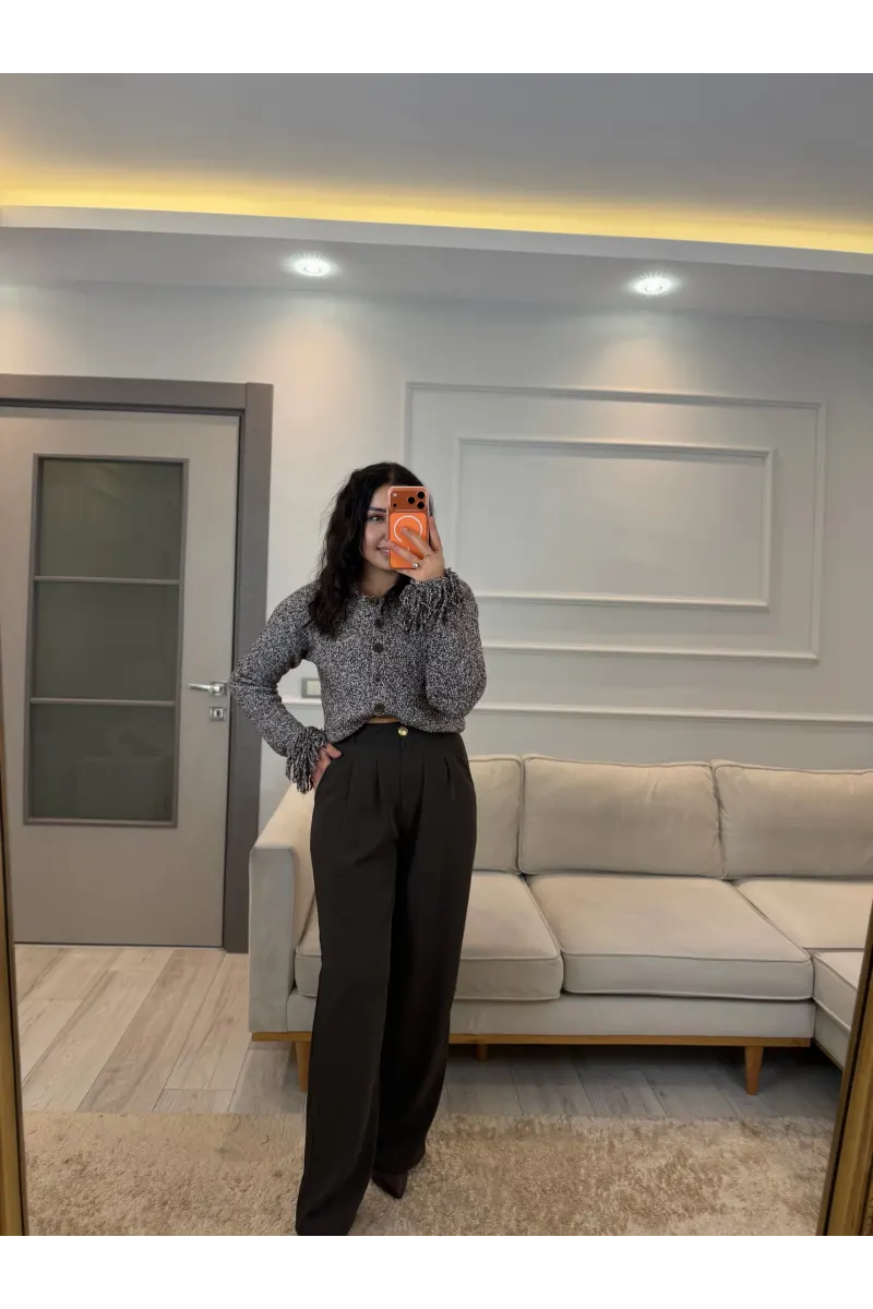 Premium Gold Düğmeli Palazzo Pantolon
