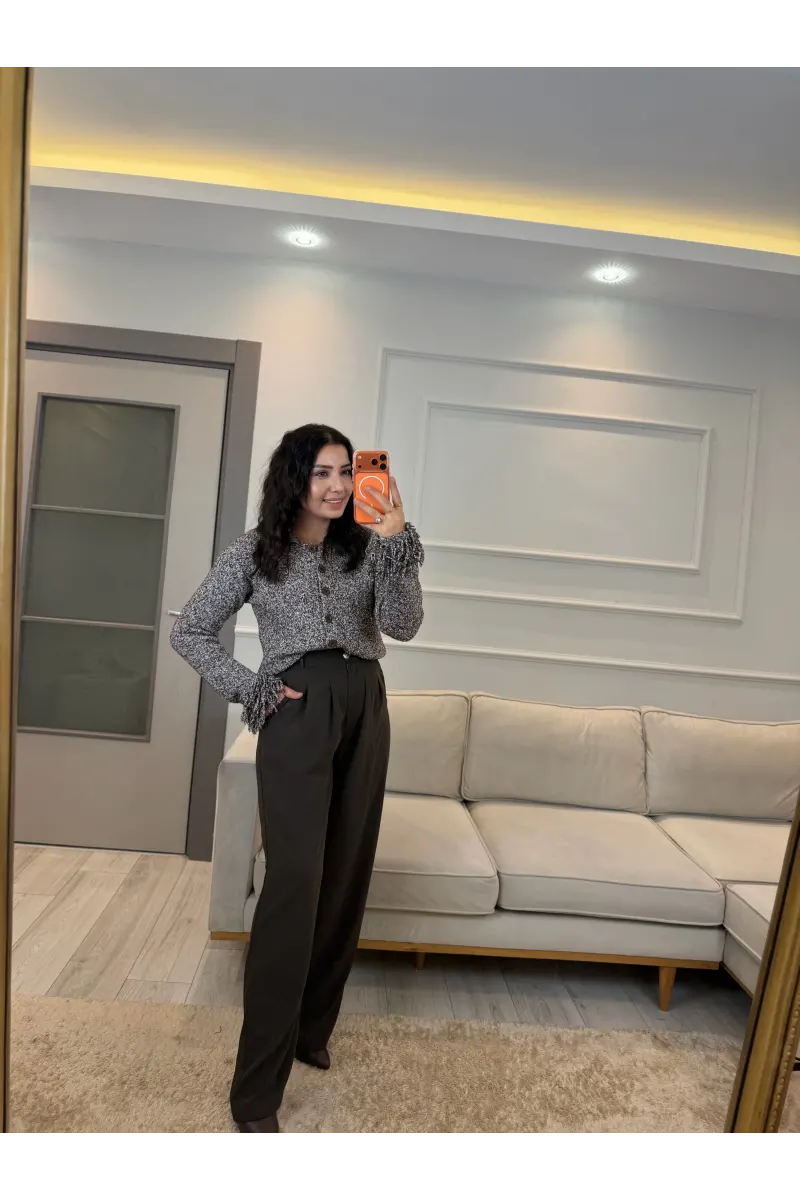 Premium Gold Düğmeli Palazzo Pantolon