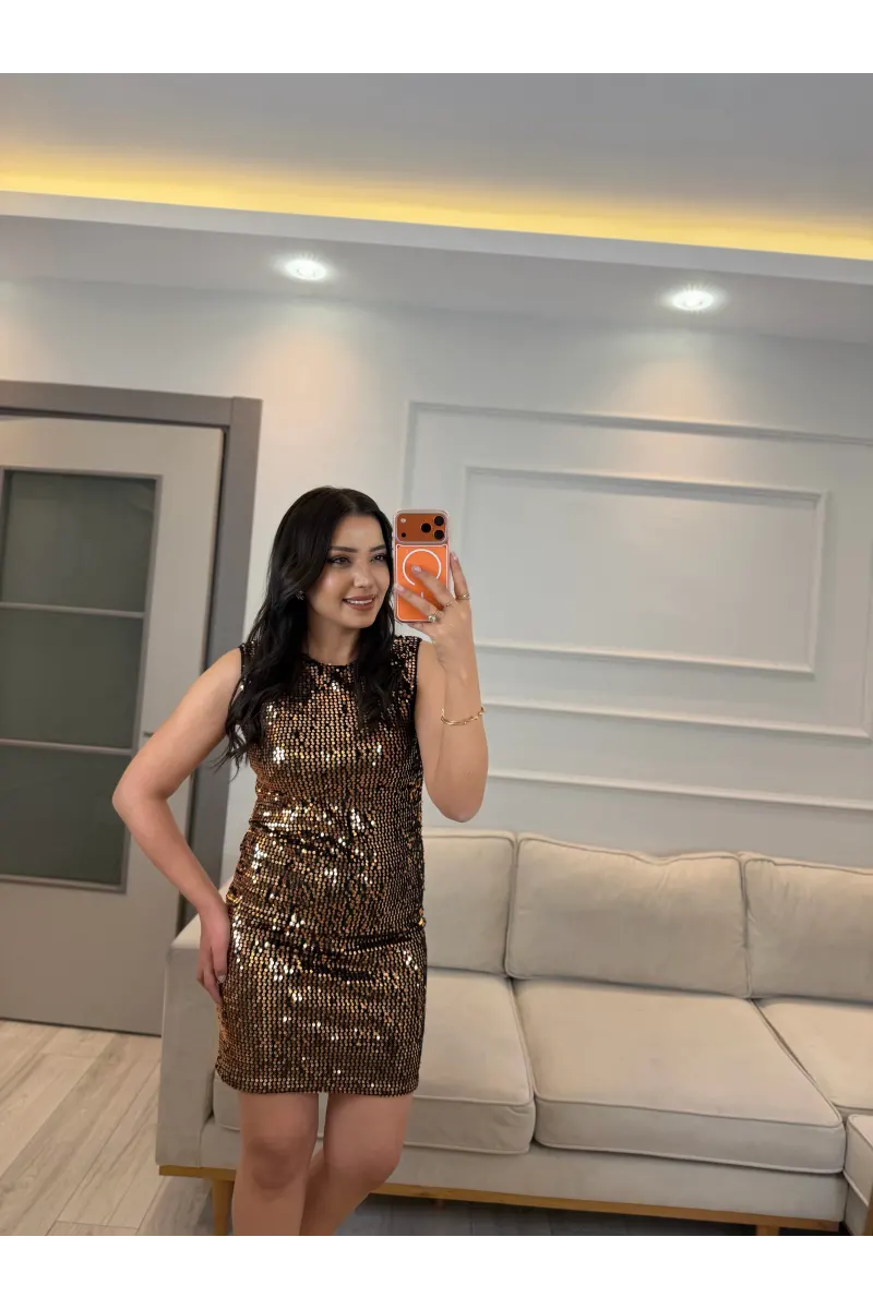 Pul Payet Sıfır Kol Elbise